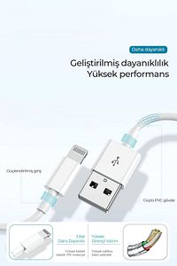 By Woyax Iphone 6 6s 7 8 X Xs Xr 11 12 13 14 Pro Max Plus Hızlı Şarj Kablosu Usb To Lightning Beyaz ürün fotoğrafı