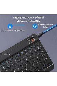 Kablosuz Şarjlı Bluetooth Klavye Mouse Seti Ultra Slim Tablet Telefon Windows Uyumlu ürün fotoğrafı