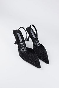 Kadın Siyah Taş Detaylı Kumaş Abiye Stiletto Topuklu Ayakkabı ürün fotoğrafı