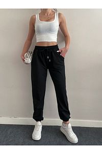 Kadın Dalgıç Kumaş Kışlık Polarlı Jogger Yüksek Bel Cepli Siyah Eşofman Altı ürün fotoğrafı