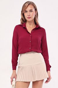 Kadın Bordo Uzun Kollu Düz Gömlek ARM-18Y001176 ürün fotoğrafı