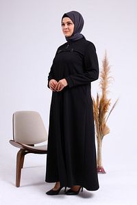 Kadin Fermuarli Tesettur Giyim Pardesu Kislik Siyah ürün fotoğrafı
