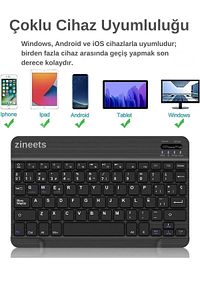Kablosuz Şarjlı Bluetooth Klavye Mouse Seti Ultra Slim Tablet Telefon Windows Uyumlu ürün fotoğrafı