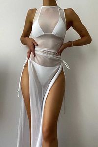 Kadın Beyaz Tül Pareo Plaj Elbisesi ürün fotoğrafı