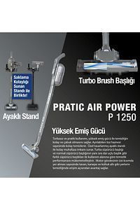 Pratic Aır Power P 1250 Siyah Torbasız Dönebilen Turbo Başlıklı Dikey Süpürge ürün fotoğrafı