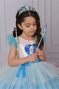 Taç Aksesuarlı Elsa Pullu Doğum Günü Prenses Kostümü Ve Elbisesi ürün fotoğrafı