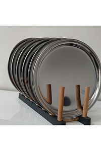 6'lı Paslanmaz Çelik 21.cm Yuvarlak Çay, Kahve, Pasta Servis Tepsisi Dekoratif Sunum Tepsisi ürün fotoğrafı
