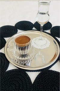 6'lı Paslanmaz Çelik 21.cm Yuvarlak Çay, Kahve, Pasta Servis Tepsisi Dekoratif Sunum Tepsisi ürün fotoğrafı