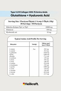 %100 Hidrolize Kolajen, Glutatyon, Hyaluronic Acid Ve 15 Amino Asit Içeren Gıda Takviyesi 50 Günlük ürün fotoğrafı