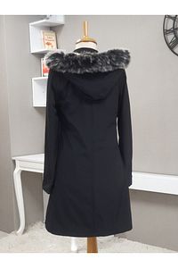 Çıkma Kapşonlu Çıtçıtlı Cepli Kısa Kaban -siyah ürün fotoğrafı