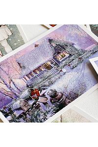 6lı Simli Kartpostal Seti, Yılbaşı, Kırmızı Ev ürün fotoğrafı