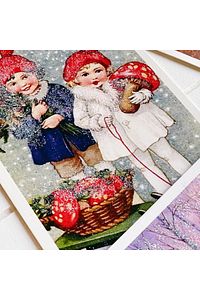 6lı Simli Kartpostal Seti, Yılbaşı, Kırmızı Ev ürün fotoğrafı