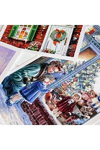 6lı Simli Kartpostal Seti, Yılbaşı, Kırmızı Ev ürün fotoğrafı