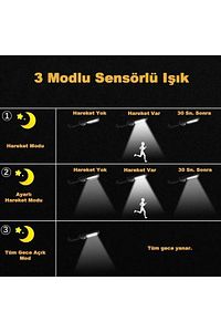 Solar Güneş Enerjili Led Bahçe Aydınlatması 120 Ledli 3 Modlu Hareket Sensörlü Su Geçirmez Lambası ürün fotoğrafı