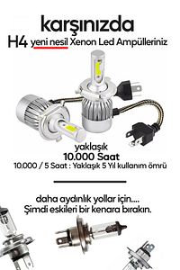 Yeni Model - Zenon H4 Led Araba Far Ampül Xenon Led Uzun Kısa 10800 Lümen Şimşek Etkili 6000k ürün fotoğrafı