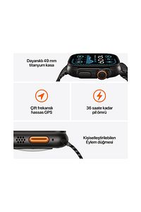 Watch Ultra 2 GPS + Cellular 2024 49mm Black Titanium Case with Black Trail Loop - S/M ürün fotoğrafı