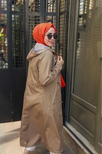 Bileği Çizgili Kapüşonlu Trençkot ürün fotoğrafı