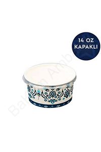 14 Oz Karton Kağıt Aşure Çorba Tatlı Yemek Kasesi Kullan At Plastik Kapaklı(SIZDIRMAZ) 25 Adet ürün fotoğrafı