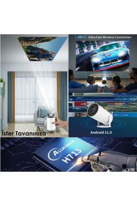 Projeksiyon Cihazı Taşınabilir Sinema Projeksiyon 720p Ev Sineması Bluetooth Android 11 Akıllı Proje ürün fotoğrafı