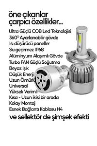 Yeni Model - Zenon H4 Led Araba Far Ampül Xenon Led Uzun Kısa 10800 Lümen Şimşek Etkili 6000k ürün fotoğrafı
