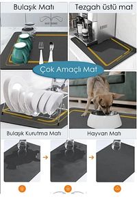 Bulaşık Kurutma Örtüsü Siyah Tezgah Üstü Bulaşık Matı Süper Emici Bulaşıklık ürün fotoğrafı