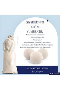 Çamaşır Yün Kurutma Topu ve Koku Seti - Kurutma Makinesi İçin - 3 Adet Top ve 2 Adet Koku - XL ürün fotoğrafı