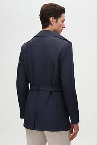 Ds Damat Regular Fit Lacivert Apoletli Beli Kemerli Pardösü/Trenckot ürün fotoğrafı