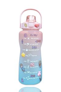 2 Lt Pipetli Motivasyonel Su Matarası Suluk Tritan Spor Salonu Su Şişesi Sticker Hediyeli ürün fotoğrafı