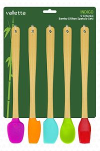 Indigo 5 Li Renkli Bambu Silikon Spatula Seti Uzun 26 cm ürün fotoğrafı
