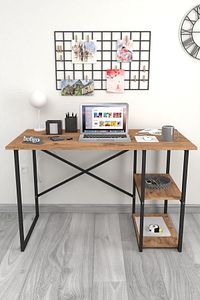 60x120 Cm 2 Raflı Çalışma Masası Bilgisayar Masası Ofis Ders Yemek Masası Çam ürün fotoğrafı