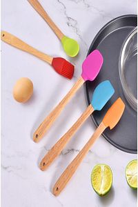 Indigo 5 Li Renkli Bambu Silikon Spatula Seti Uzun 26 cm ürün fotoğrafı
