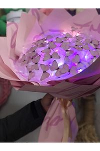 Led Işıklı Pembe Kelebek Buketi Sevgiliye Özel Hediye Çiçek Doğum Günü Kız Arkadaşa Eşe Anneye Yapay ürün fotoğrafı
