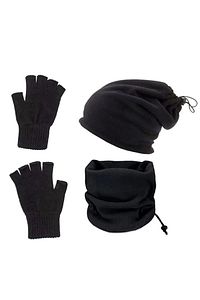 3 Lü Set Soğuk Geçirmez Termal Polar Boyunluk Bere Ve Örgü Kesik Eldiven ürün fotoğrafı