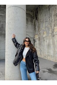 Yeni Sezon Çoban Düğmeli Deri Palto Mont ürün fotoğrafı