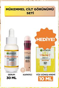 Maybelline Instant Anti Age Eraser Kapatıcı 01 & Garnier C Vitamini Parlak Süper Aydınlatıcı Serum ürün fotoğrafı