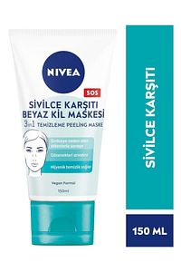 3in1 Sivilce Karşıtı Beyaz Kil Maskesi 150ml, Temizleyici, Peeling, Maske, Gözenek Arındırıcı ürün fotoğrafı