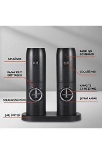 Mio Sg2 Yeni Nesil 600mah Şarj Üniteli Işıklı Tuz Karabiber Değirmeni ürün fotoğrafı