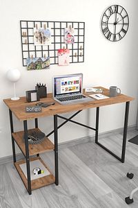 60x120 Cm 2 Raflı Çalışma Masası Bilgisayar Masası Ofis Ders Yemek Masası Çam ürün fotoğrafı