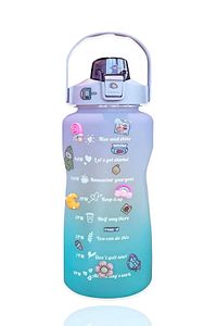 2 Lt Pipetli Motivasyonel Su Matarası Suluk Tritan Spor Salonu Su Şişesi Sticker Hediyeli ürün fotoğrafı