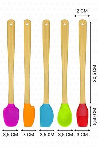 Indigo 5 Li Renkli Bambu Silikon Spatula Seti Uzun 26 cm ürün fotoğrafı