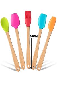 Indigo 5 Li Renkli Bambu Silikon Spatula Seti Uzun 26 cm ürün fotoğrafı