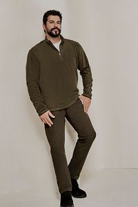 Erkek Haki Anti-pilling Tüylenme Yapmayan Standart Fit Dik Yaka Soğuk Geçirmez Polar Sweatshirt ürün fotoğrafı