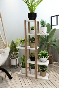 Lotus Beyaz Ahşap 5 Katlı Çiçeklik, Saksılık, Çiçek Standı, Dekoratif Raf / Çok Amaçlı Kullanım ürün fotoğrafı