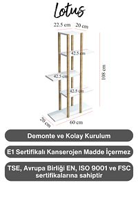 Lotus Beyaz Ahşap 5 Katlı Çiçeklik, Saksılık, Çiçek Standı, Dekoratif Raf / Çok Amaçlı Kullanım ürün fotoğrafı