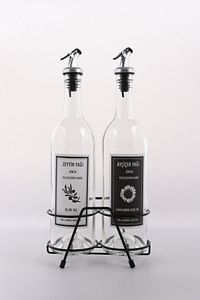 Şeffaf 750 Ml Siyah Beyaz Etiketli Siyah Standlı Akıtıcılı Yağlık Yağdanlık ürün fotoğrafı
