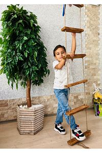Çocuk Ahşap Halat Ip Merdiven Montessori Eğitici Trapez Salıncak Tırmanma Kulesi Jimlastik Salıncağı ürün fotoğrafı