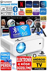 Sunspark 500w Android Tv 1080p Destekli Projeksiyon Cihazı 5g Wi-fi 5.1 Bluetooth 240 Inç Yansıtma ürün fotoğrafı
