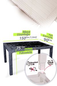 Bambu Pro 90x150cm Rattan Bahçe Balkon Masa Takımı 6 Kişilik Camsız Set Cappuccino ürün fotoğrafı