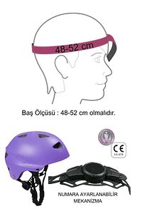 Lila Çocuk Kaskı Spor Yıldızlar ve Harfler Stickerlı Koruyucu Kask Lila Dizlik Dirseklik Seti ürün fotoğrafı