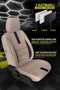 Oniks Bej Tay Tüyü Oto Koltuk Kılıfı - Ön Arka 5 Koltuk Tam Set - Üniversal ürün fotoğrafı